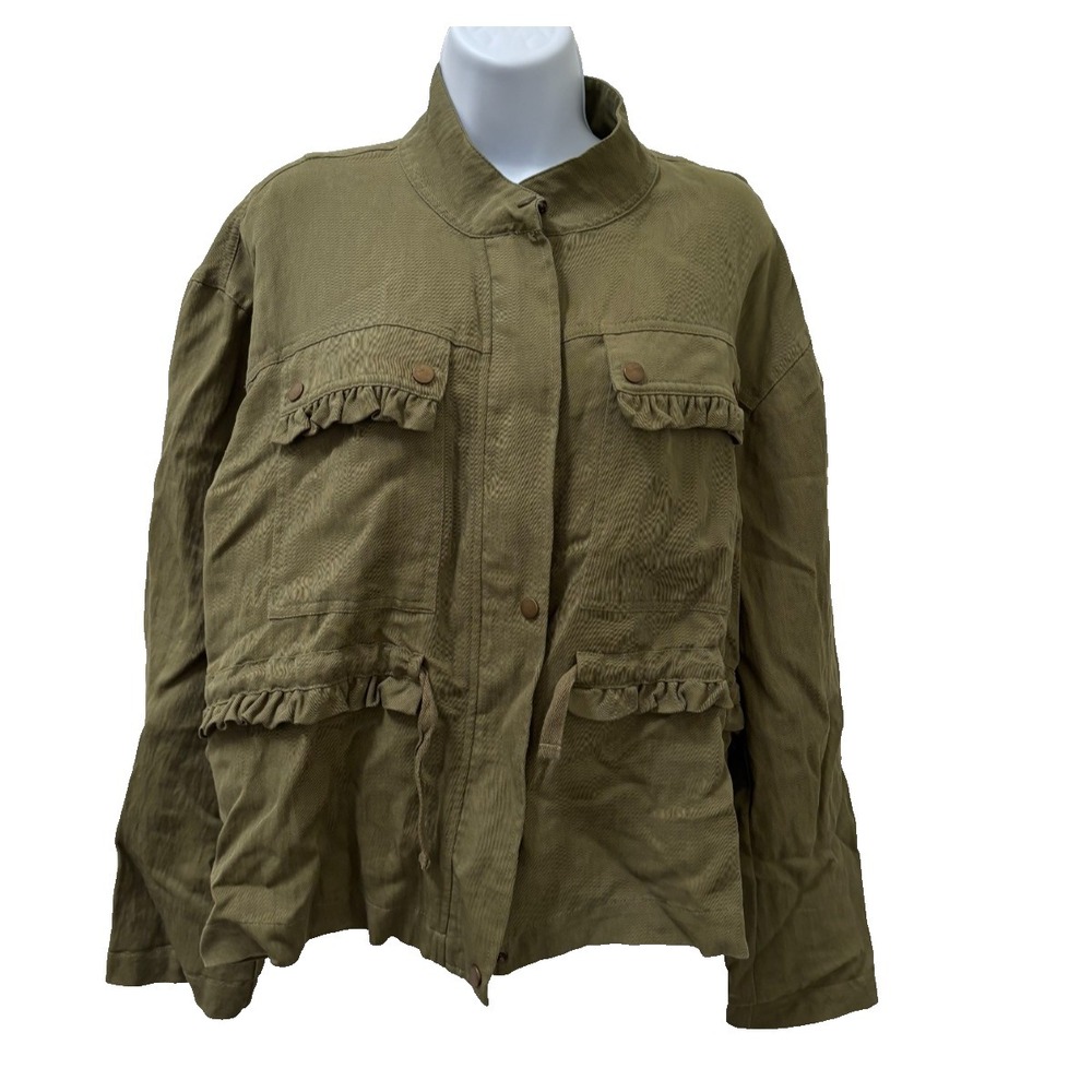 Anthropologie Utility Jacket Small Moss Green Oversized Ruffle Whimsical Grunge